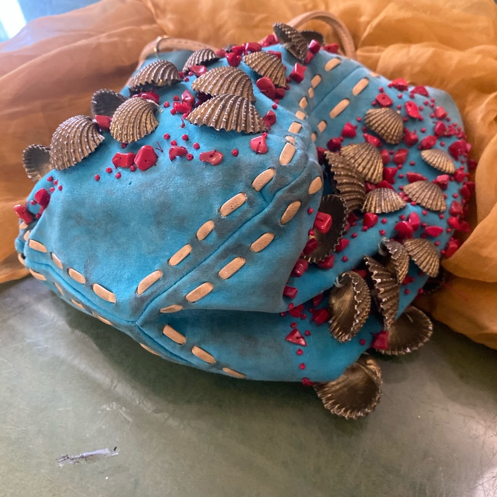 OSCAR DE LA RENTA SUEDE VELVETY LEATHER VNTG JEWELED DRAWSTRING Bag RARE FLAWED - Picture 13 of 13